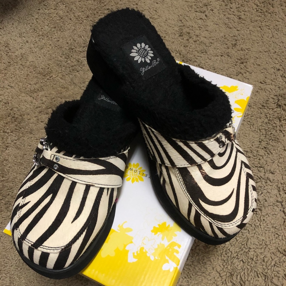 Zebra print Bravo clogs by Yellow Box